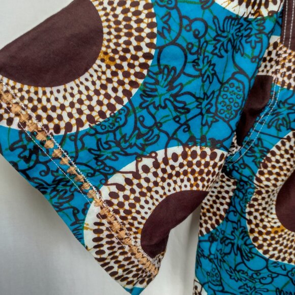 Handmade African Print Shirt Men XL Blue Tribal Mandala Fruit Snap Embroidered - Picture 12 of 16